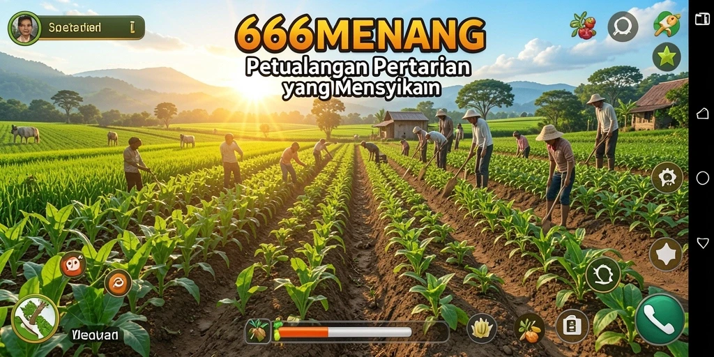 Tampilan gameplay 666MENANG dengan ladang yang subur dan hewan ternak yang menggemaskan.