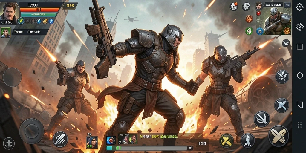 Screenshot utama C7890 menunjukkan aksi pertempuran sengit dan visual luar biasa.