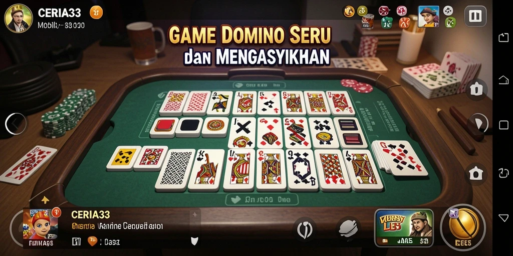 Tampilan screenshot CERIA33 menampilkan serunya bermain Domino di ponsel.