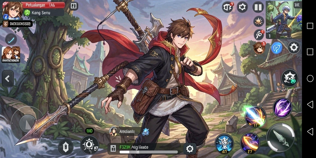 Tampilan permainan F32 dengan karakter Anime yang dinamis.