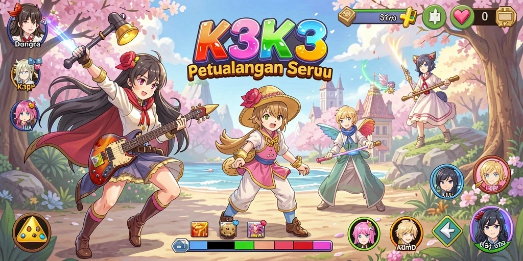 Tangkapan layar K3K3 menunjukkan karakter Anime dalam pertempuran epik.