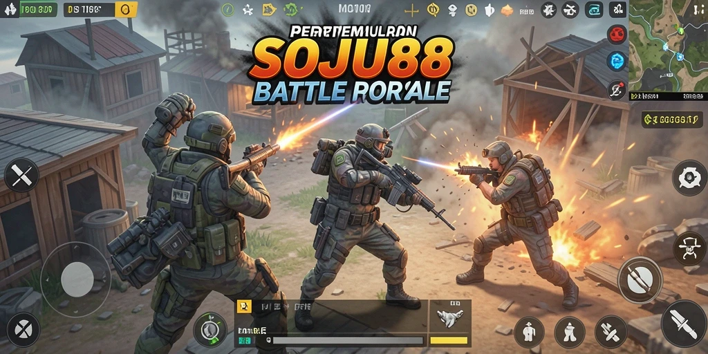 Screenshoot gameplay seru dalam pertempuran Battle Royale.