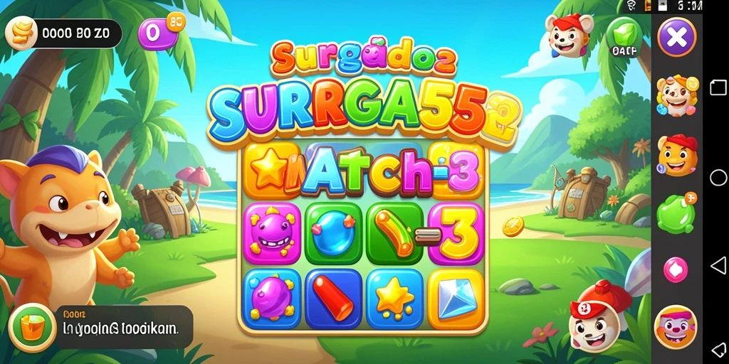 Tampilan gameplay SURGA55 dengan simbol berwarna-warni yang menggugah selera.